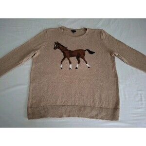 Talbots Plus Crewneck Pullover Sweater Whimsy Horse X/XL Equestrian Fall